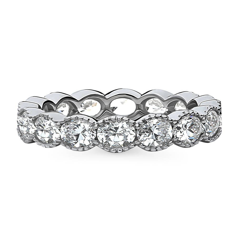 East-West Milgrain Bezel Oval CZ Eternity Ring in Sterling Silver, 1 of 8