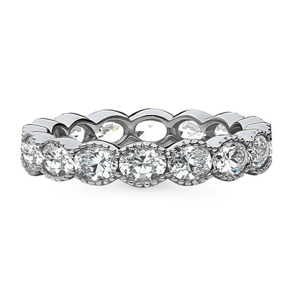 East-West Milgrain Bezel Oval CZ Eternity Ring in Sterling Silver