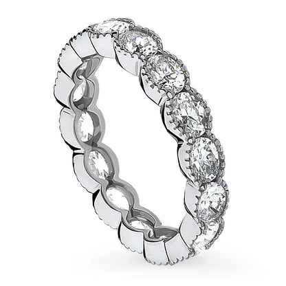 East-West Milgrain Bezel Oval CZ Eternity Ring in Sterling Silver