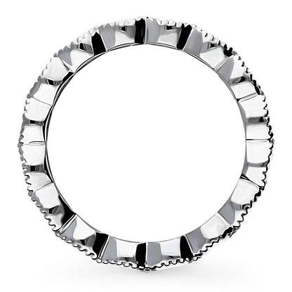 East-West Milgrain Bezel Oval CZ Eternity Ring in Sterling Silver