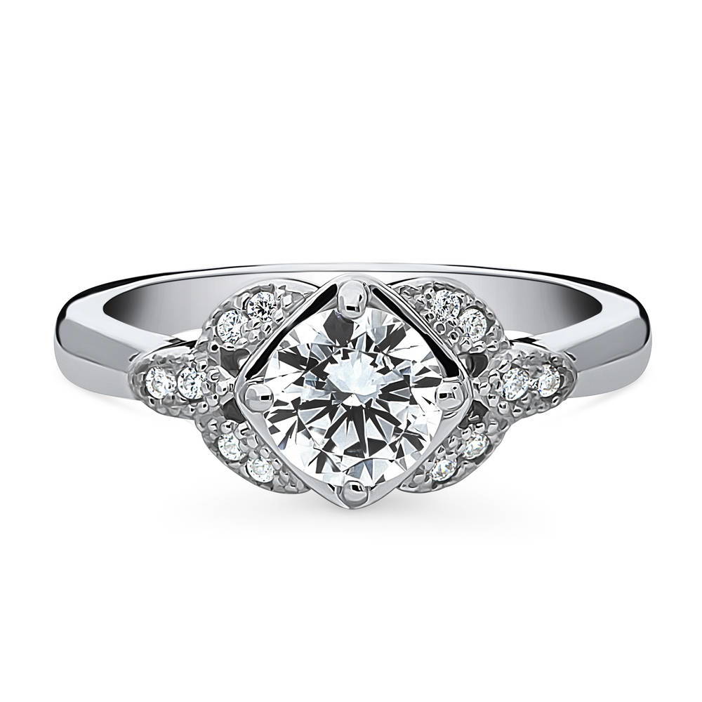 Flower Solitaire 0.8ct CZ Ring in Sterling Silver