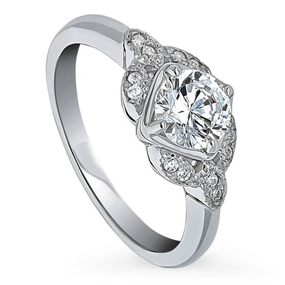 Flower Solitaire 0.8ct CZ Ring in Sterling Silver