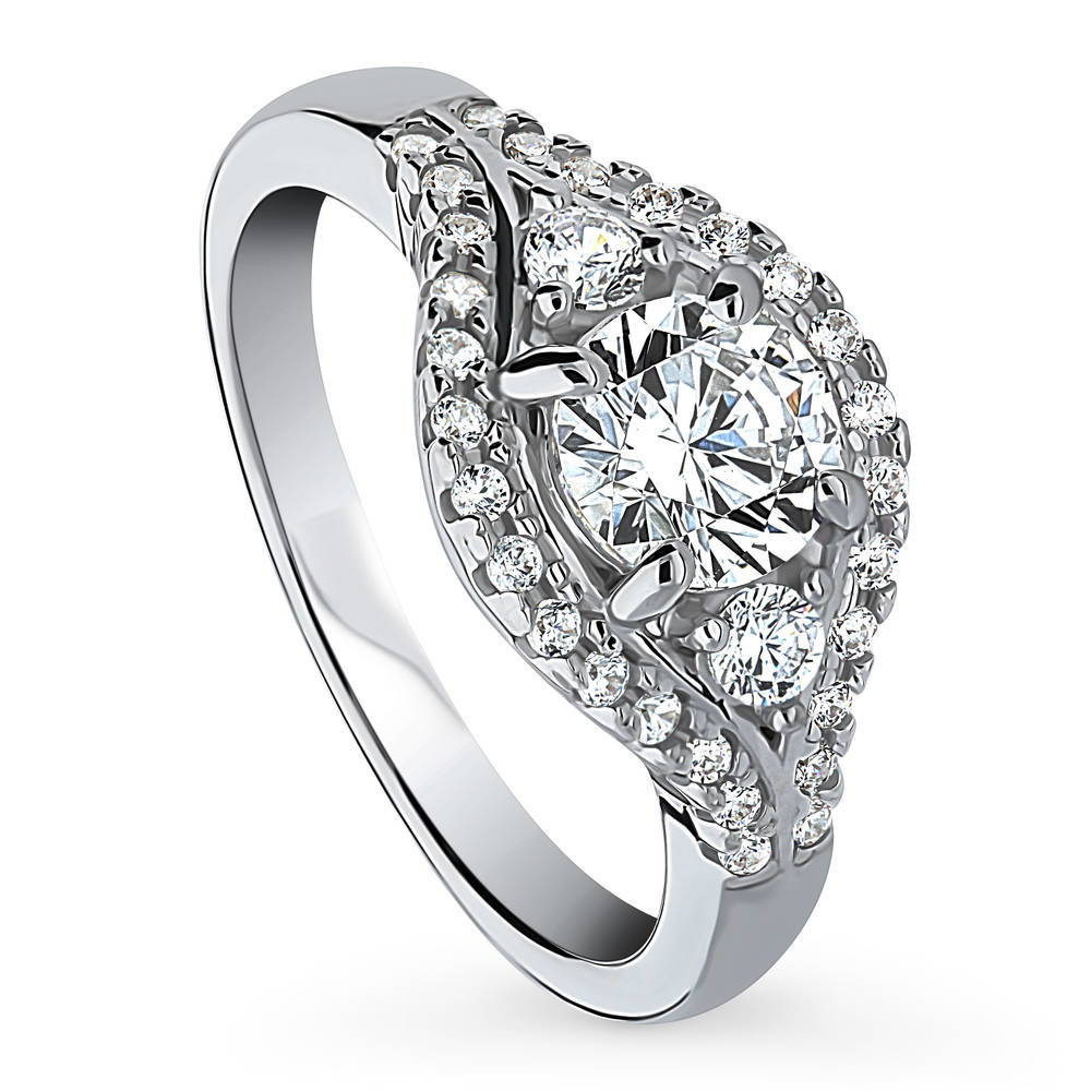 Front view of 3-Stone 0.8ct CZ Ring in Sterling Silver, 4 of 10