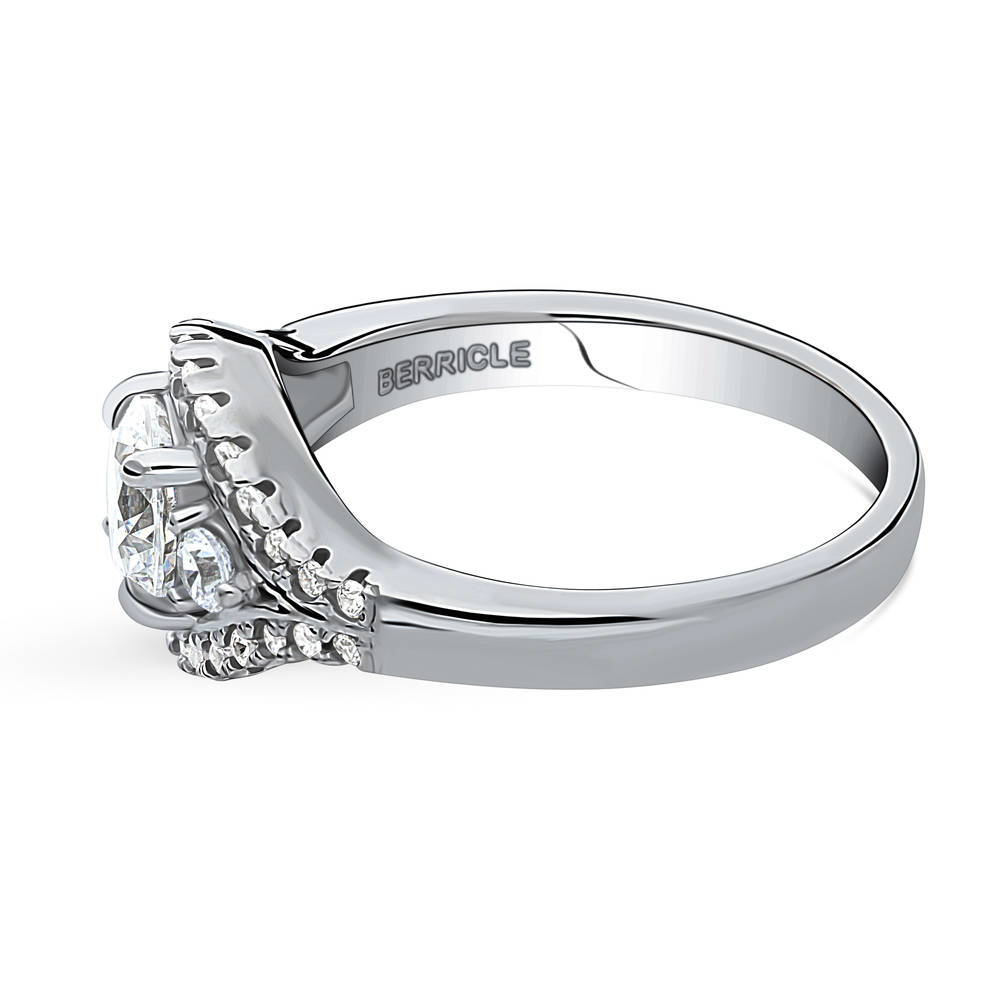 Angle view of 3-Stone Round CZ Ring in Sterling Silver, 5 of 10