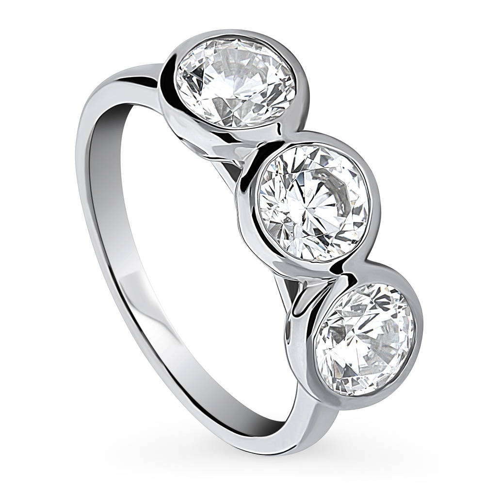 Front view of 3-Stone 2.4ct CZ Ring in Sterling Silver, 4 of 10