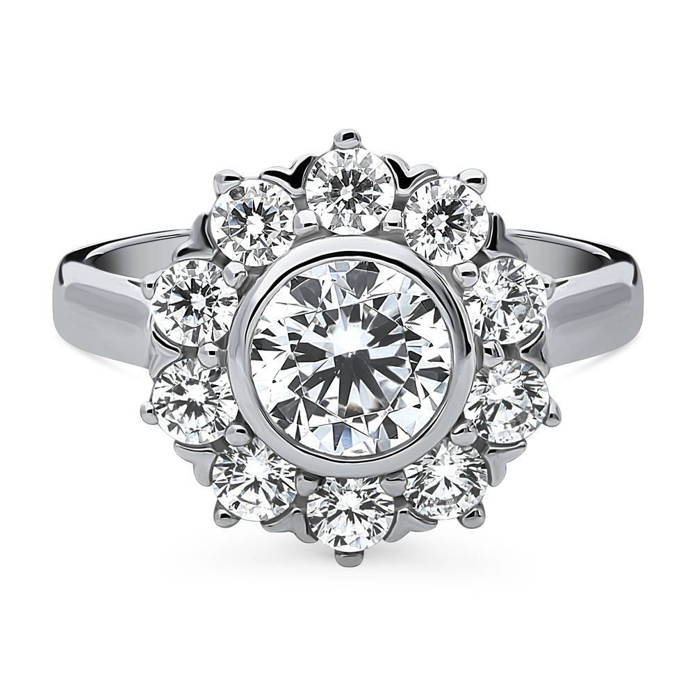 Halo Flower CZ Ring in Sterling Silver
