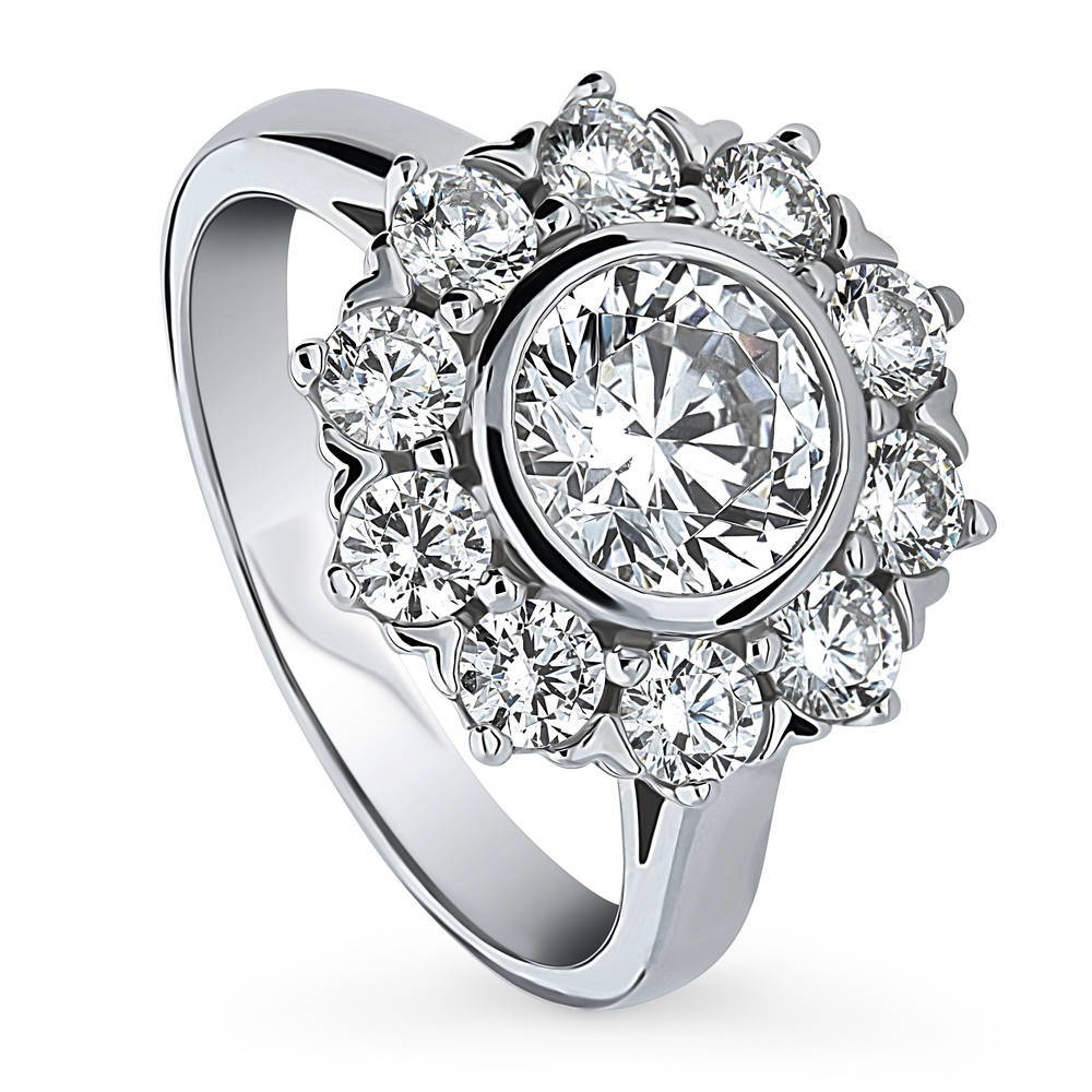 Front view of Halo Flower CZ Ring in Sterling Silver, 4 of 10