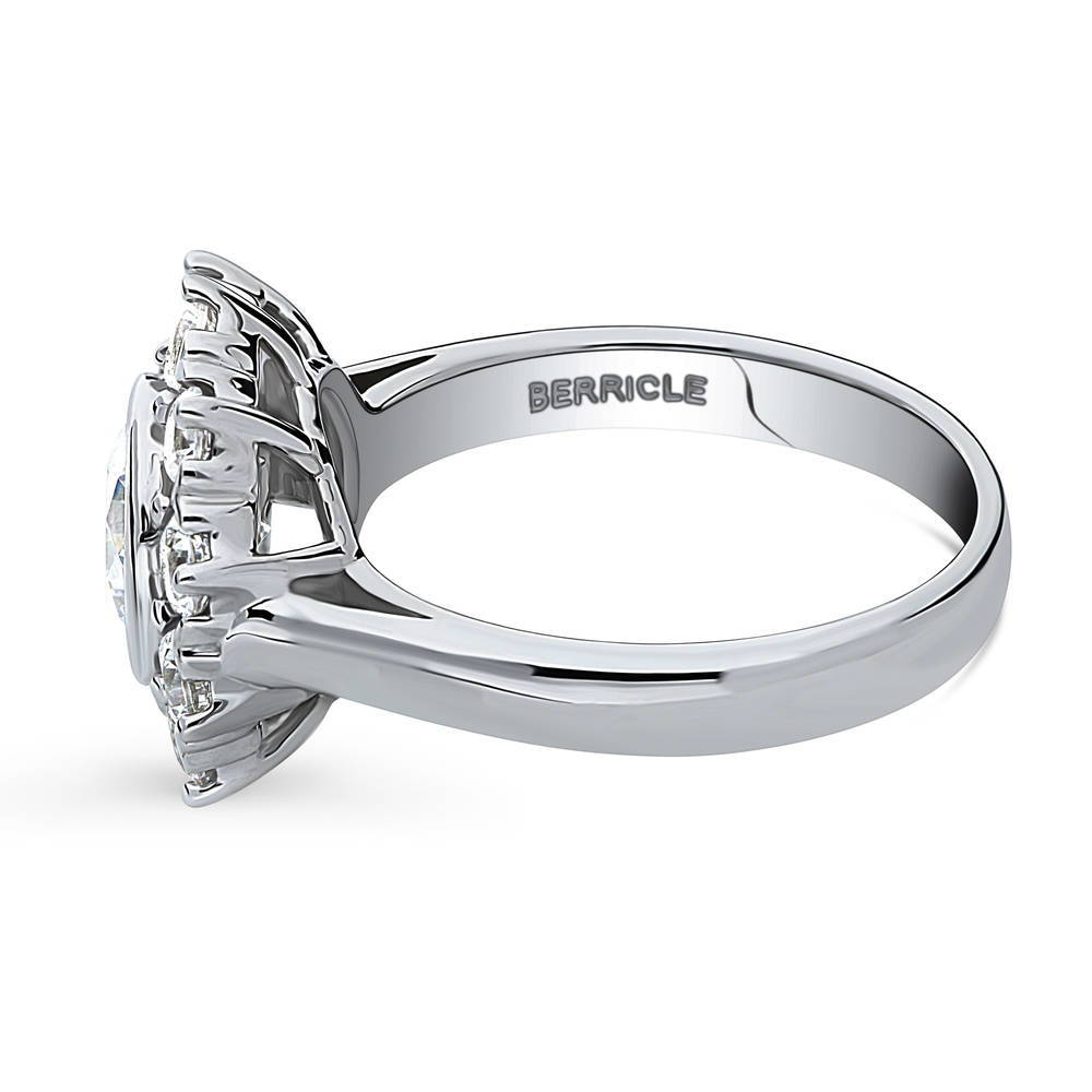 Angle view of Halo Flower CZ Ring in Sterling Silver, 5 of 10