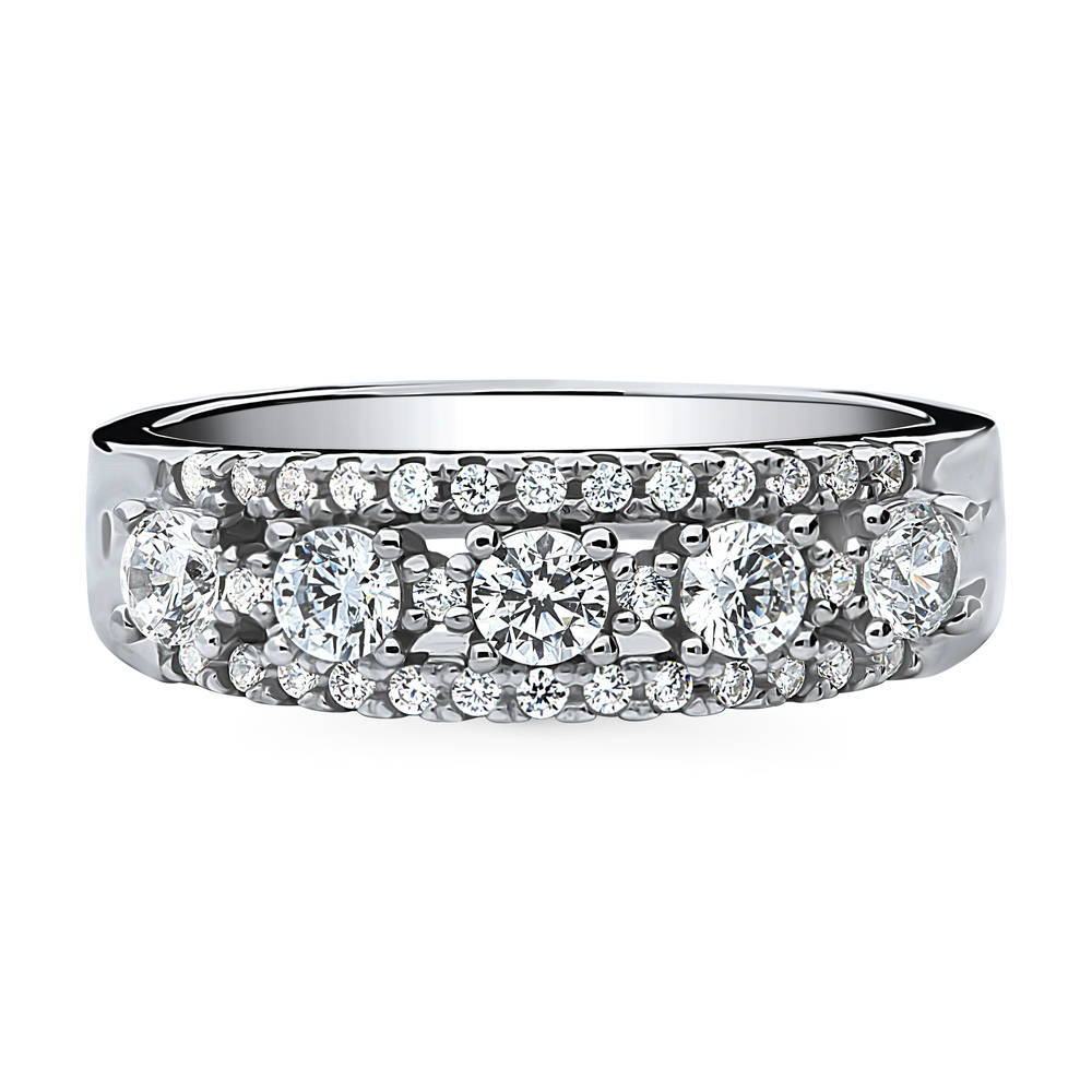 5-Stone CZ Eternity Ring in Sterling Silver, 1 of 9