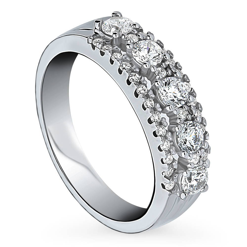 Front view of 5-Stone CZ Eternity Ring in Sterling Silver, 4 of 9