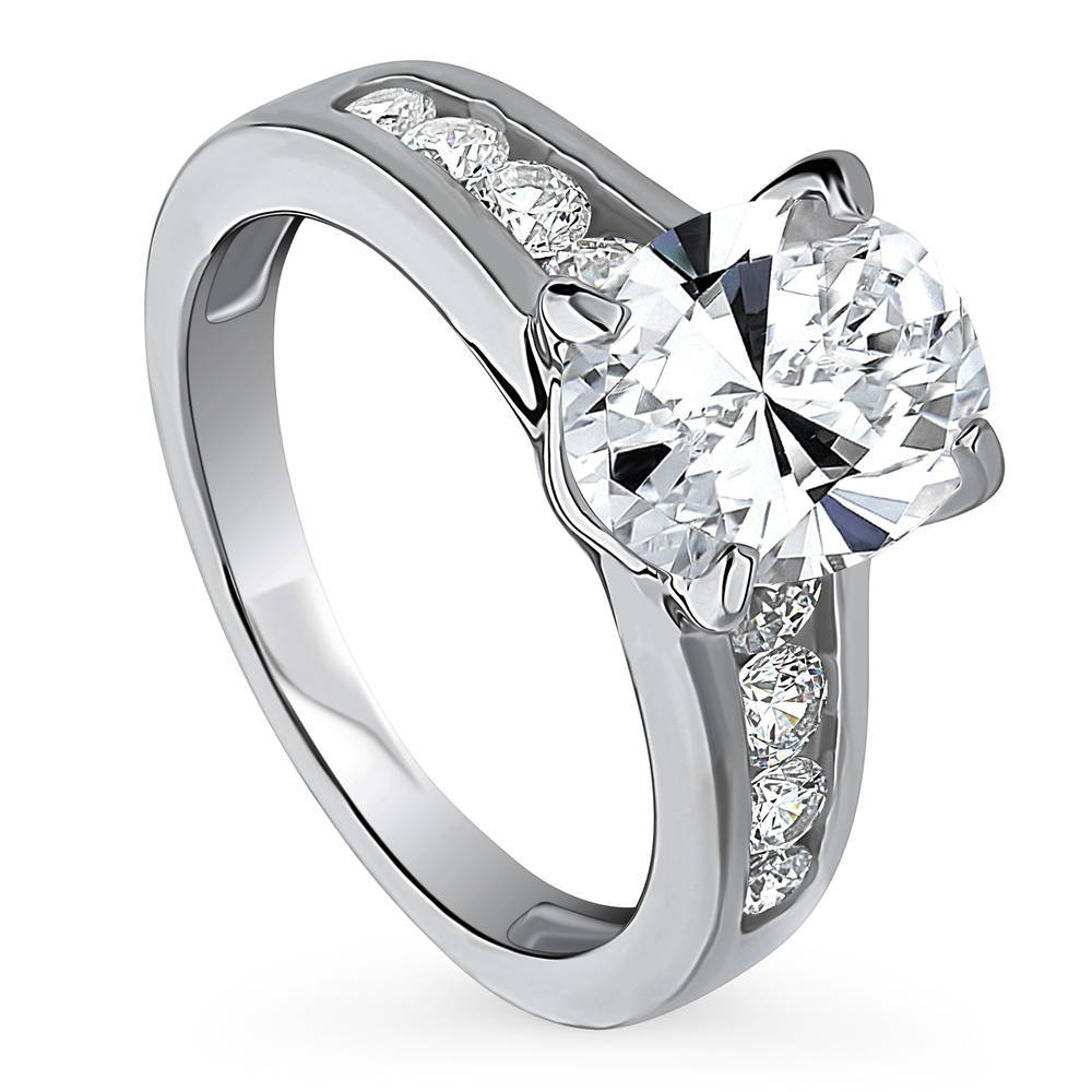 Front view of Solitaire 2.5ct Oval CZ Ring in Sterling Silver, 4 of 9