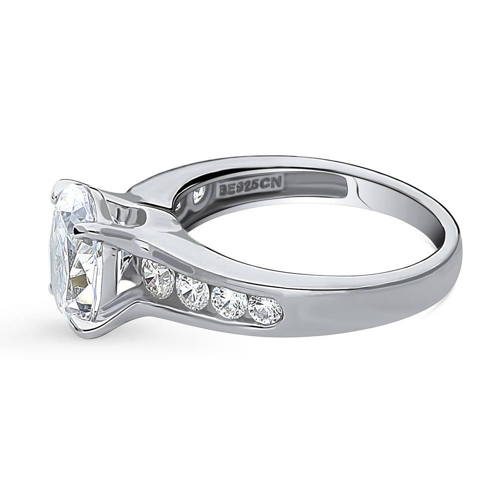 Angle view of Solitaire 2.5ct Oval CZ Ring in Sterling Silver, 5 of 9