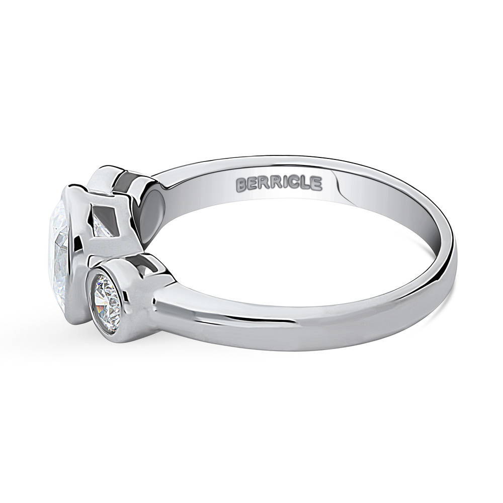 Angle view of 3-Stone 1.25ct Cushion CZ Ring in Sterling Silver, 5 of 9
