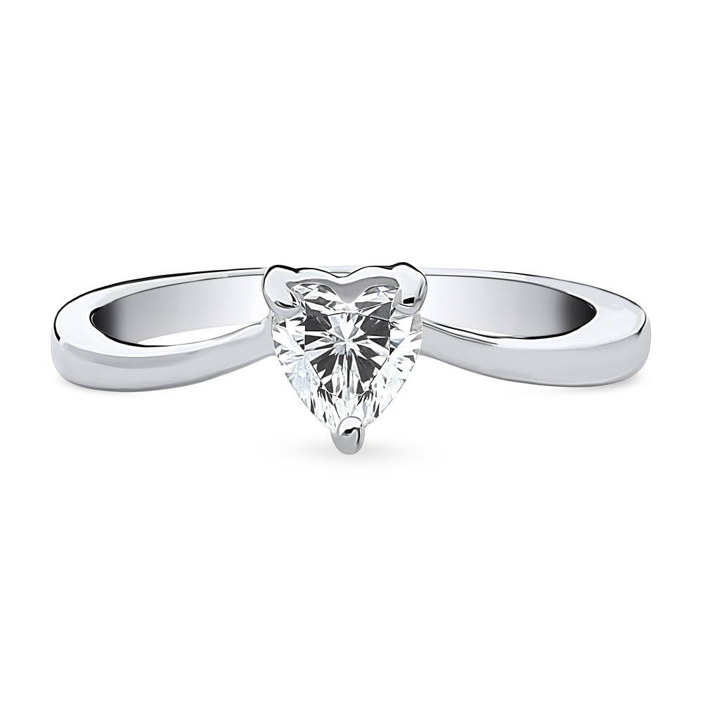 Solitaire Heart 0.4ct CZ Ring in Sterling Silver, 1 of 9