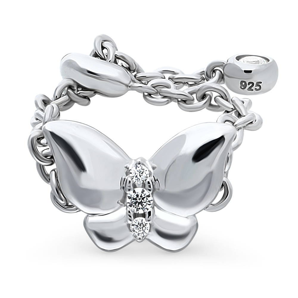 Butterfly CZ Chain Ring in Sterling Silver