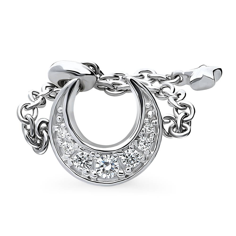 Crescent Moon CZ Chain Ring in Sterling Silver, 1 of 8