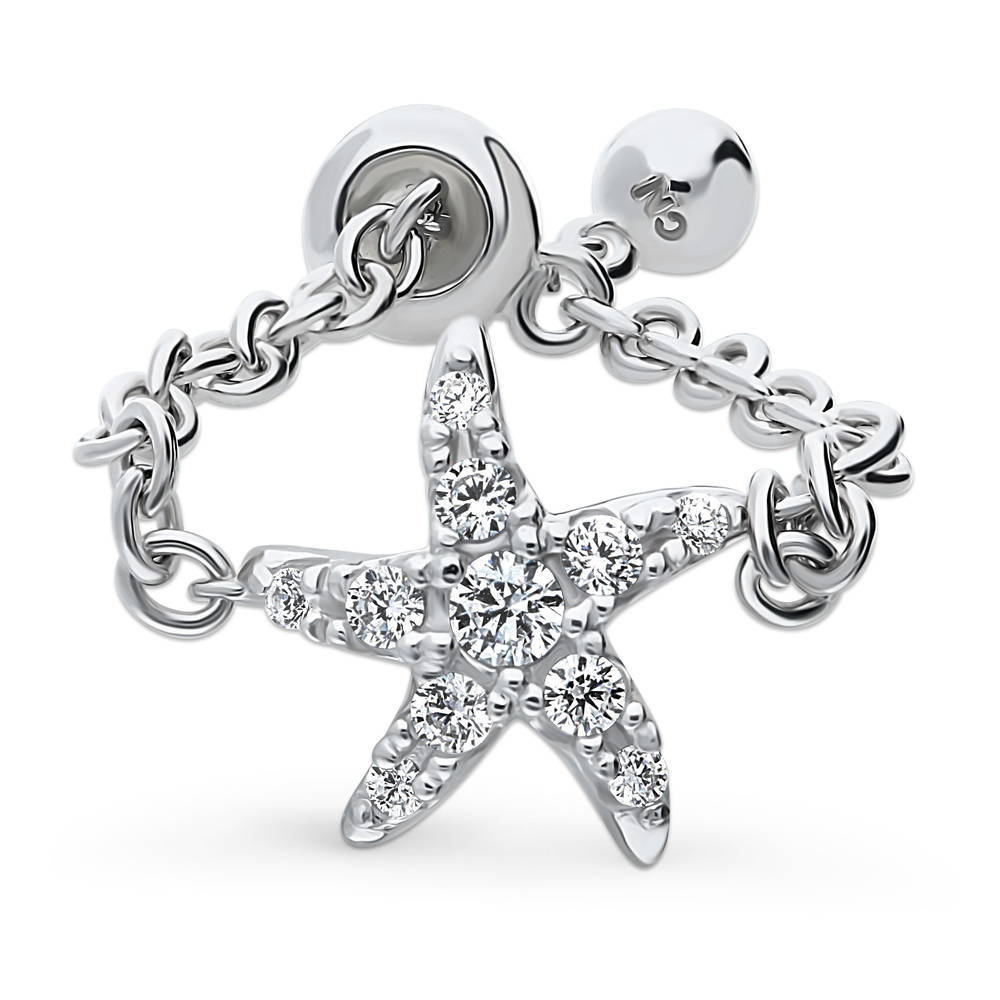 Starfish CZ Chain Ring in Sterling Silver, 1 of 8