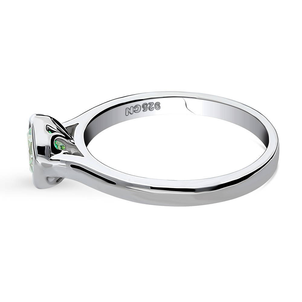 Solitaire Green Bezel Set Round CZ Ring in Sterling Silver 0.8ct