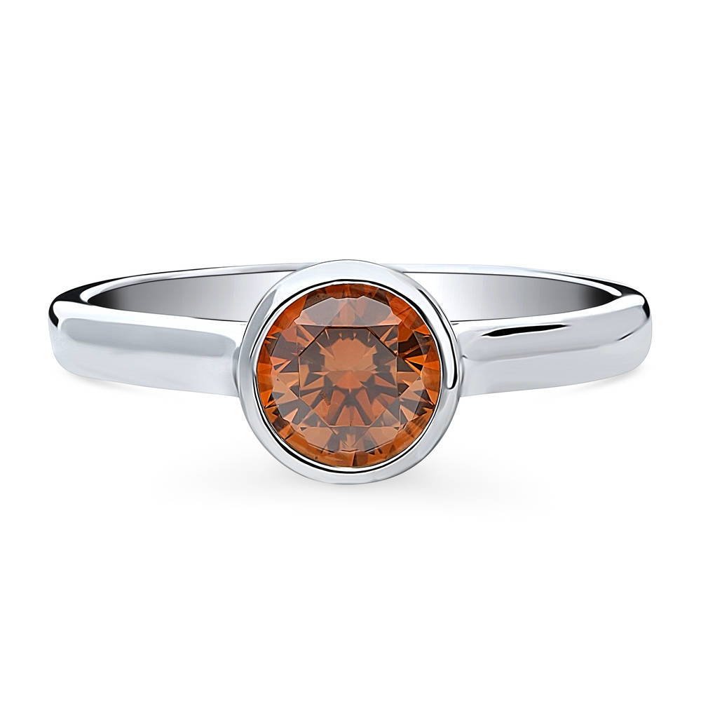 Solitaire 0.8ct Caramel Bezel CZ Ring in Sterling Silver