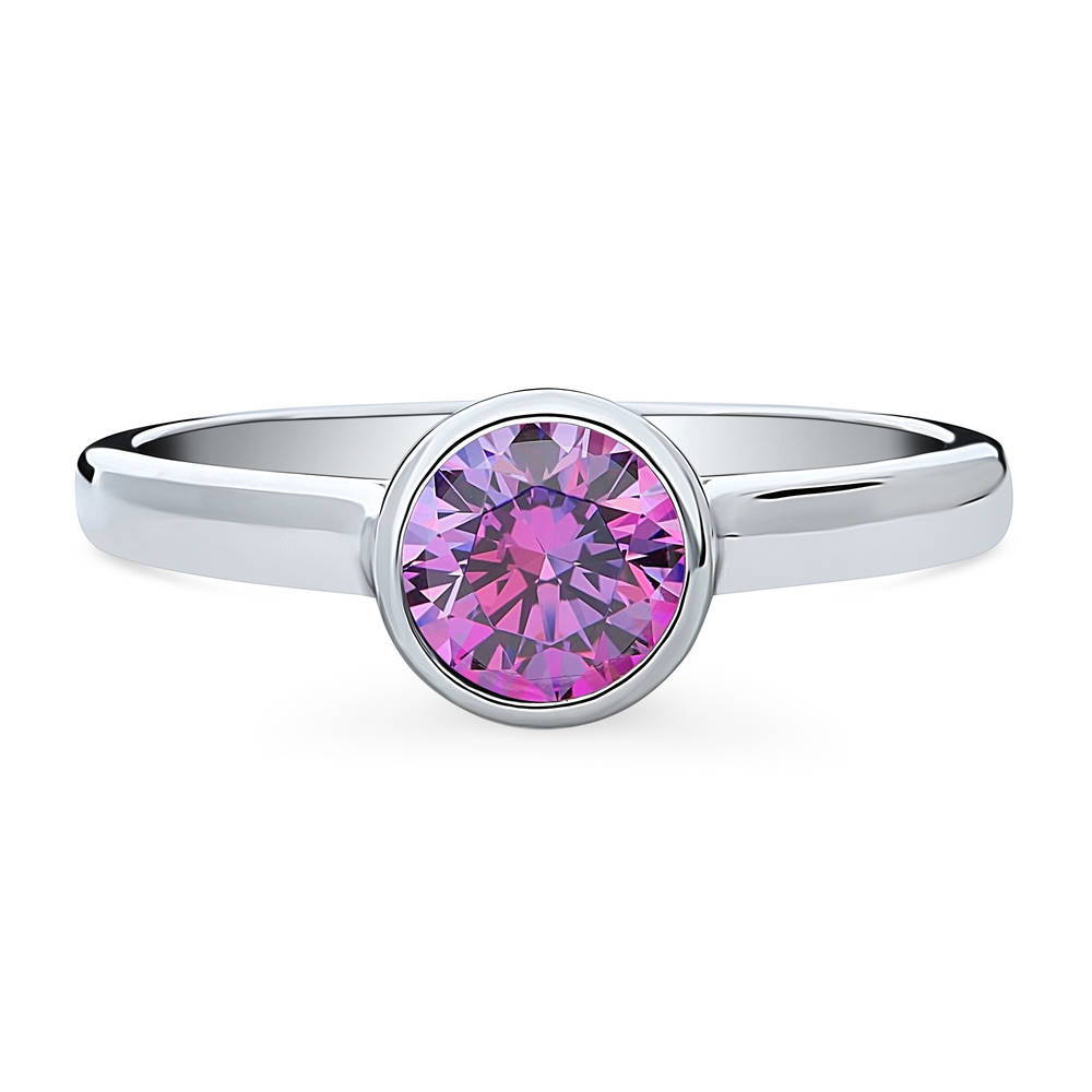 Solitaire Purple Bezel Set Round CZ Ring in Sterling Silver 0.8ct, 1 of 9