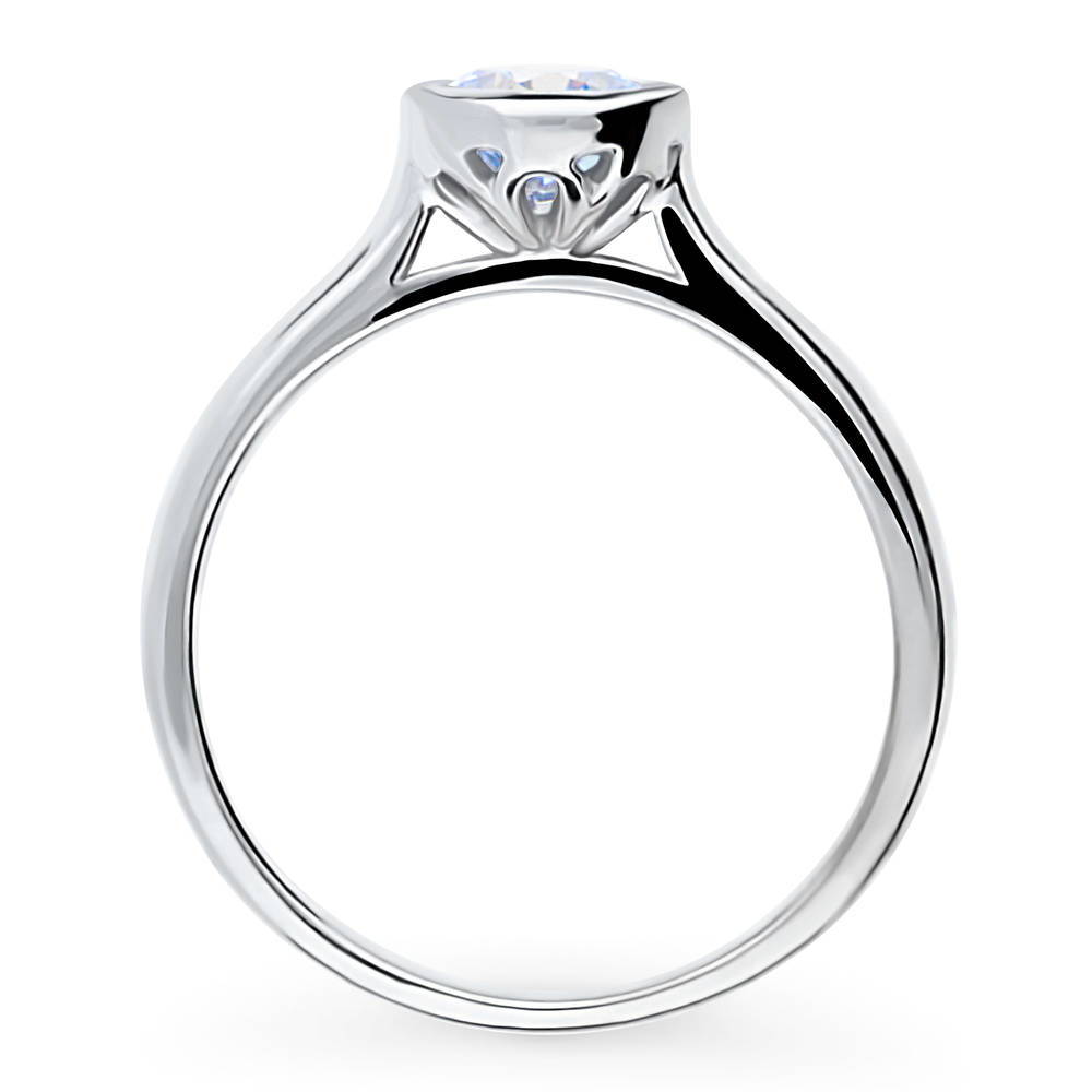 Solitaire Greyish Blue Bezel Set Round CZ Ring in Sterling Silver 0.8ct