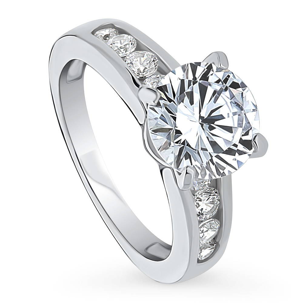 Front view of Solitaire 2.7ct Round CZ Ring in Sterling Silver, 4 of 13