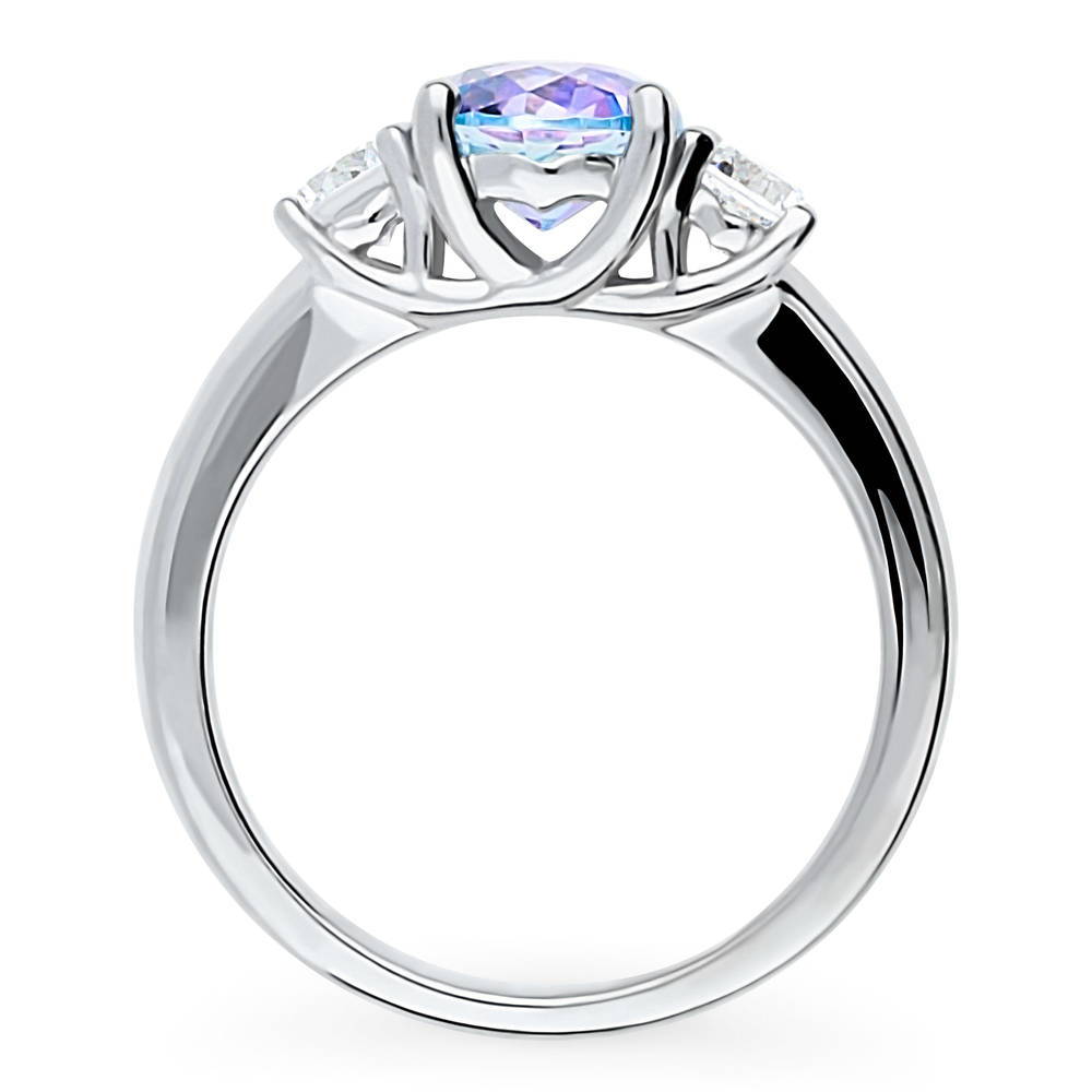 Alternate view of 3-Stone Kaleidoscope Purple Aqua CZ Ring in Sterling Silver, 8 of 9