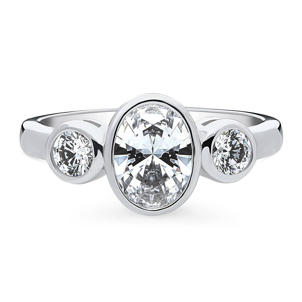 3-Stone 1.2ct Oval CZ Ring in Sterling Silver, 1 of 9