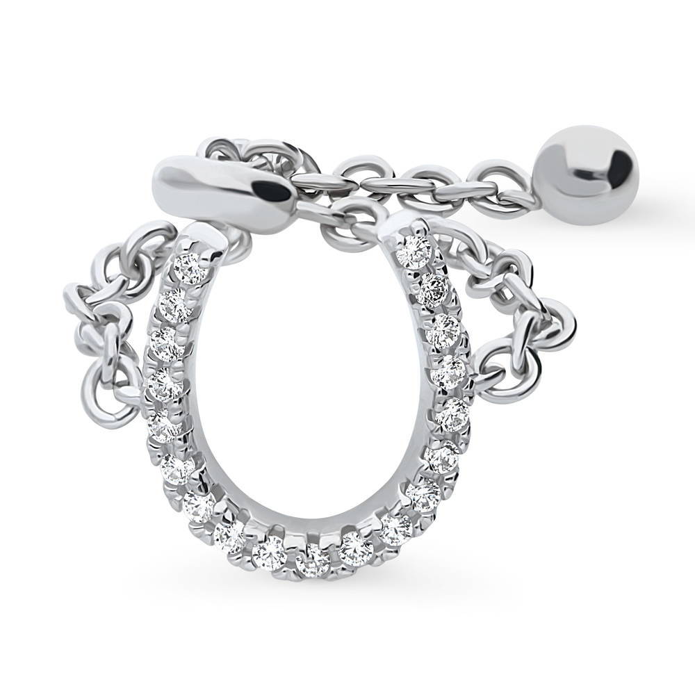 Horseshoe CZ Chain Ring in Sterling Silver