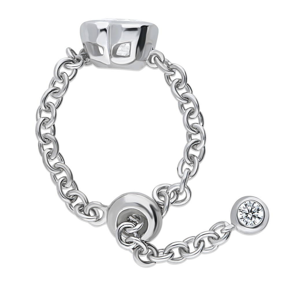 Solitaire Bezel Set Heart CZ Chain Ring in Sterling Silver 0.7ct