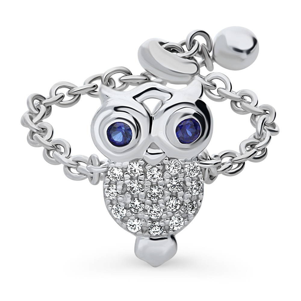 Owl CZ Chain Ring in Sterling Silver
