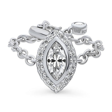 Halo Marquise CZ Chain Ring in Sterling Silver