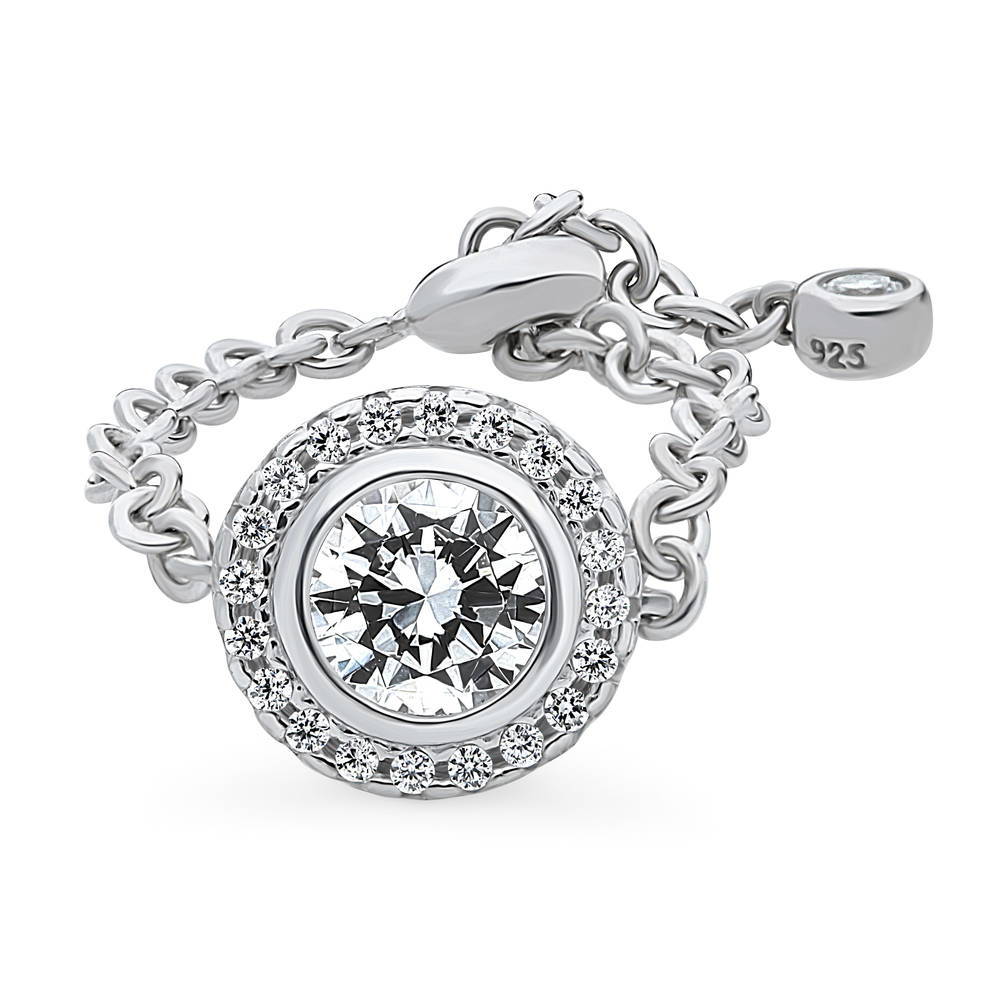 Halo Round CZ Chain Ring in Sterling Silver, 1 of 8