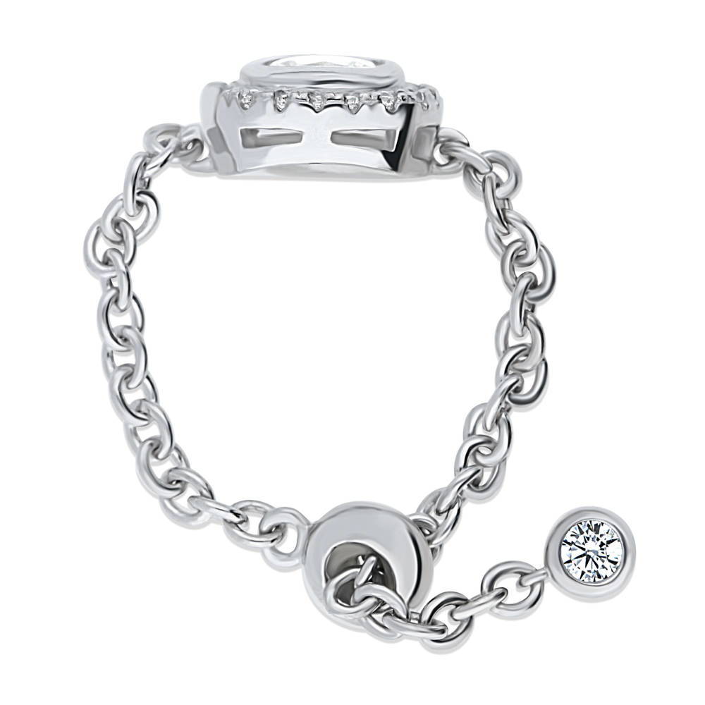 Halo Cushion CZ Chain Ring in Sterling Silver