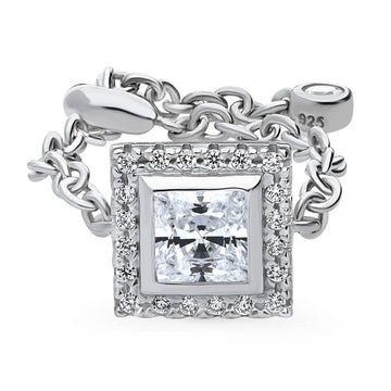 Halo Princess CZ Chain Ring in Sterling Silver
