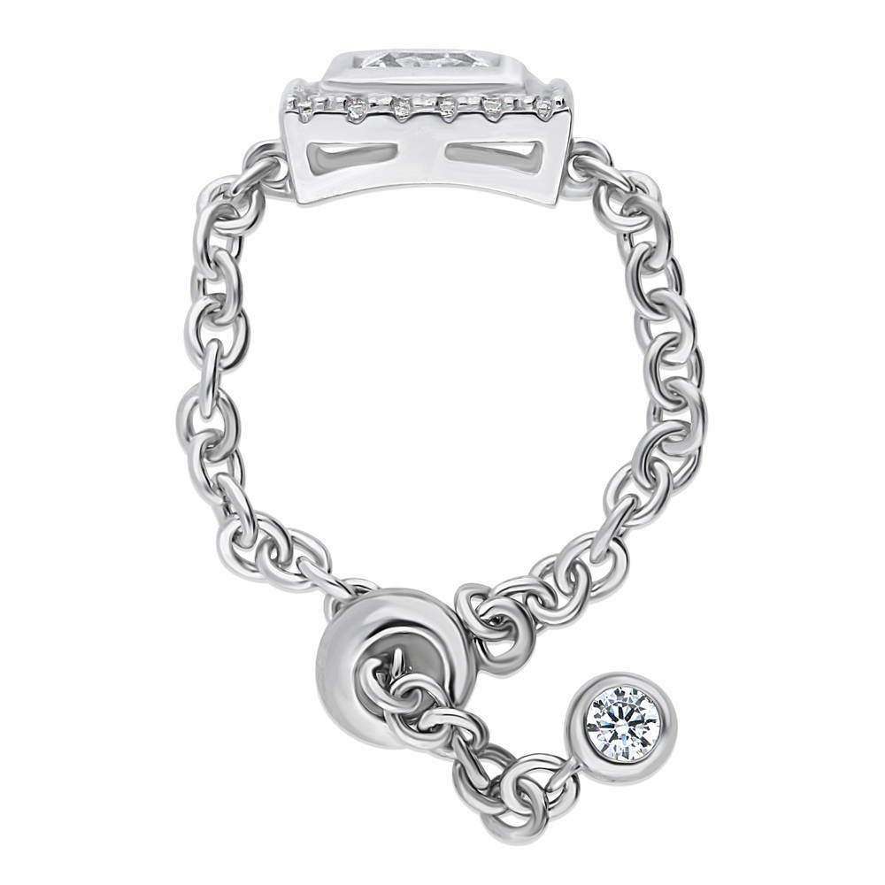 Angle view of Halo Princess CZ Chain Ring in Sterling Silver, 5 of 8