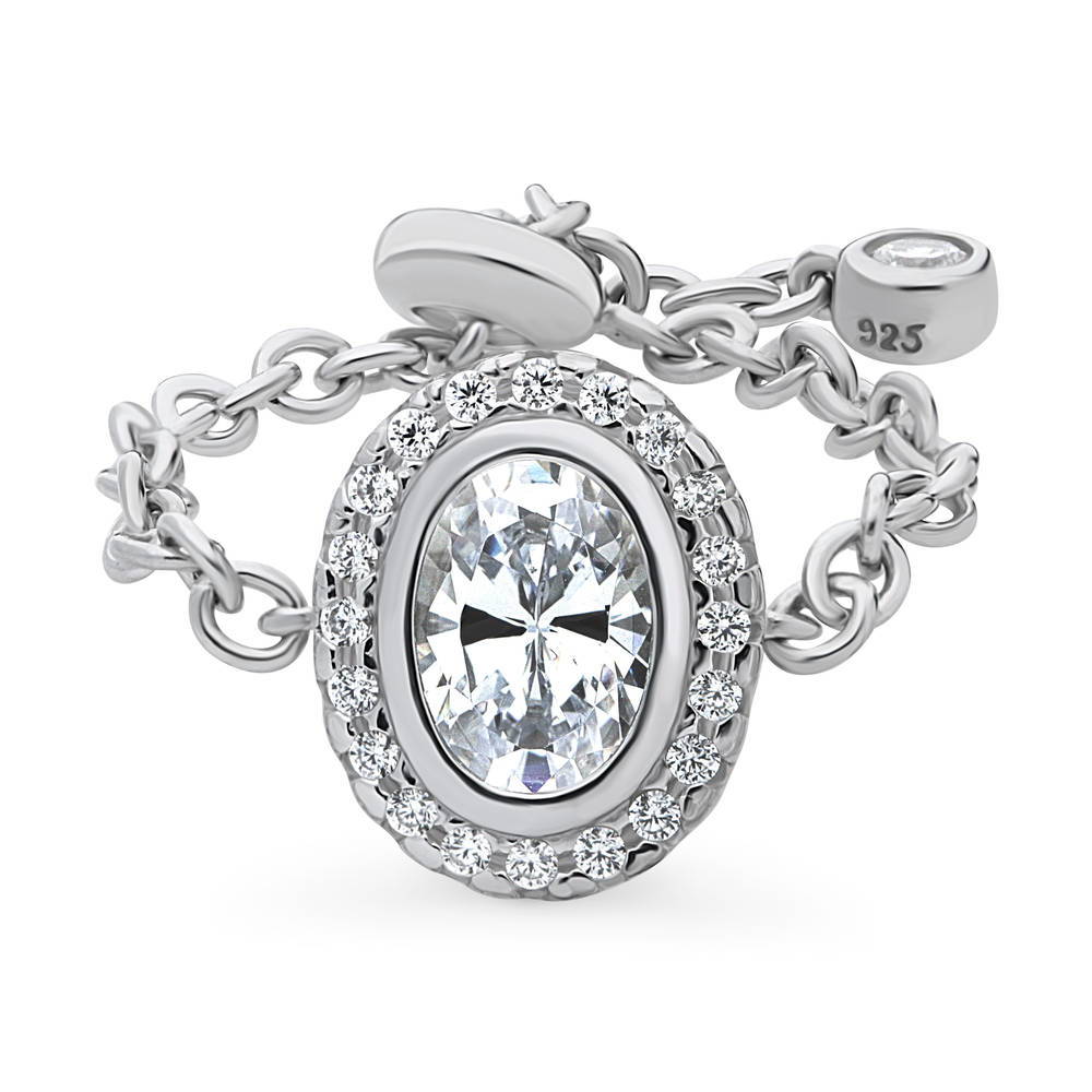 Halo Oval CZ Chain Ring in Sterling Silver