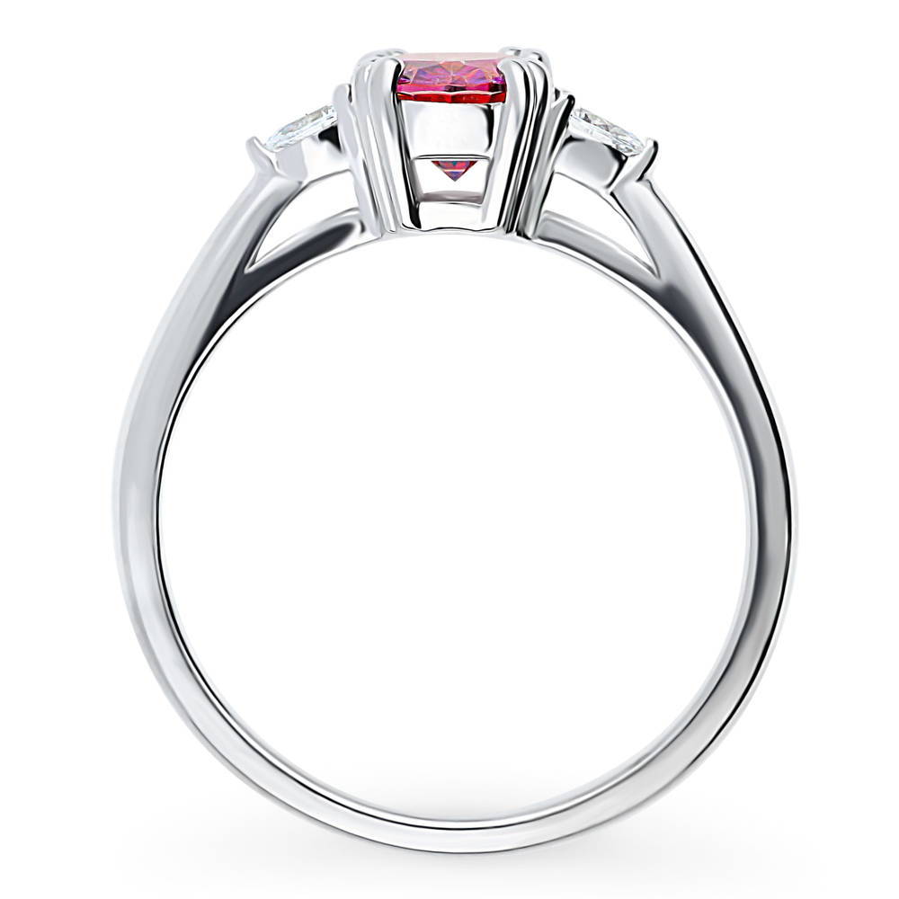 Alternate view of 3-Stone Red Oval CZ Ring in Sterling Silver, 8 of 9