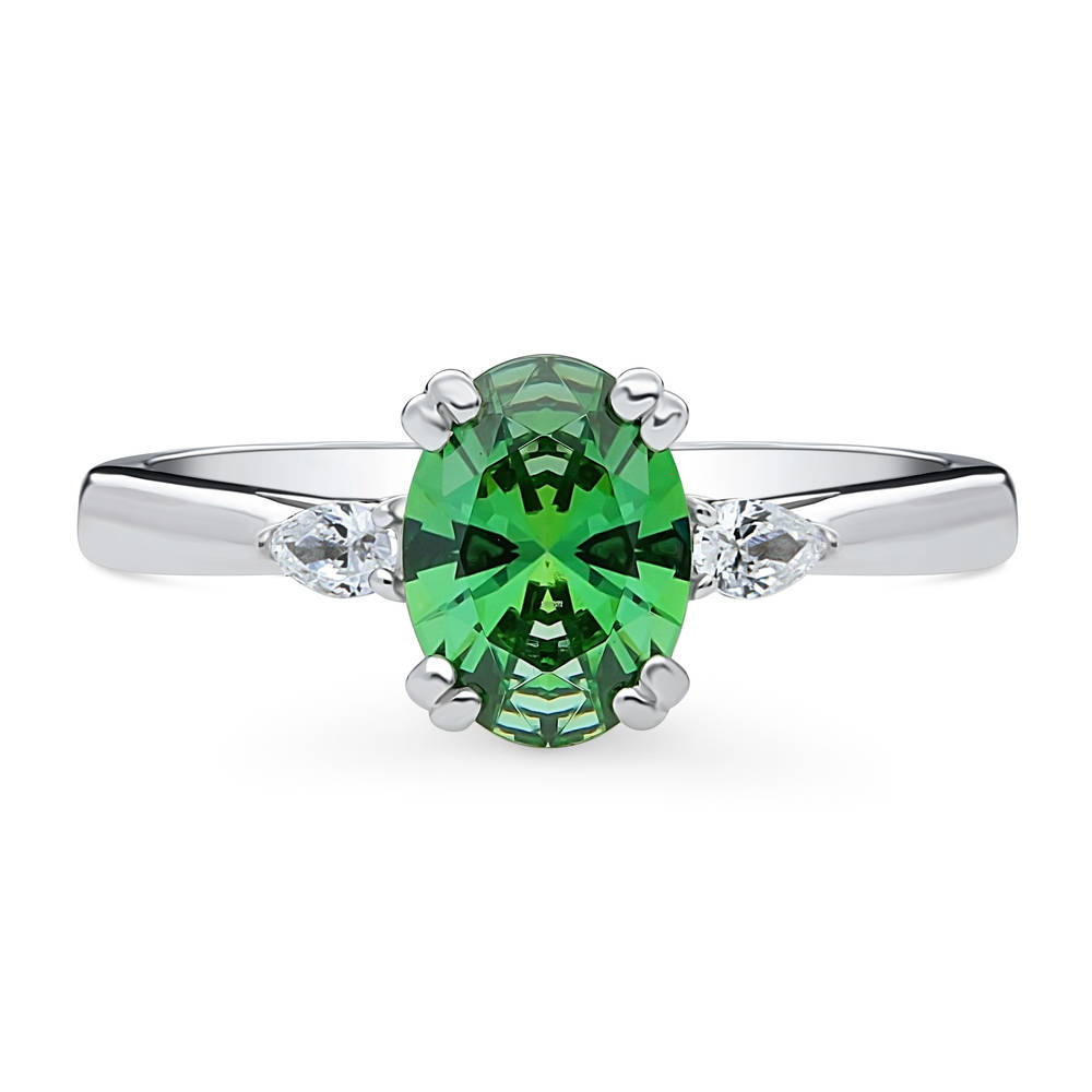 3-Stone 1.2ct Green Oval CZ Ring in Sterling Silver