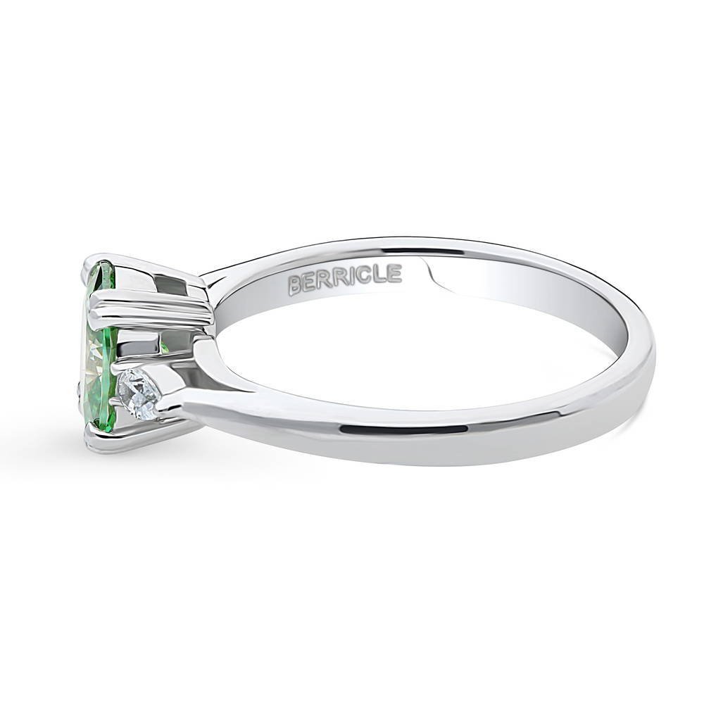 Angle view of 3-Stone 1.2ct Green Oval CZ Ring in Sterling Silver, 5 of 9