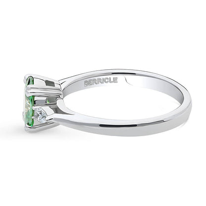 3-Stone 1.2ct Green Oval CZ Ring in Sterling Silver