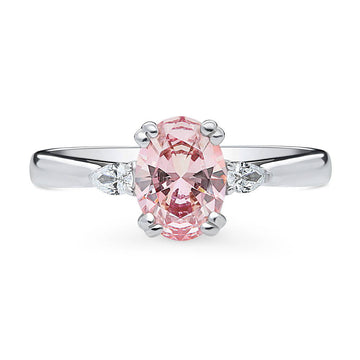 3-Stone Morganite Color Oval CZ Ring in Sterling Silver