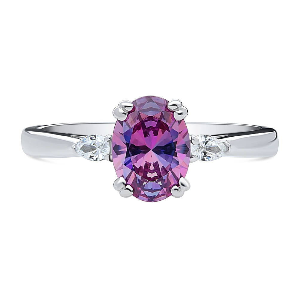 3-Stone 1.2ct Purple Oval CZ Ring in Sterling Silver, 1 of 9