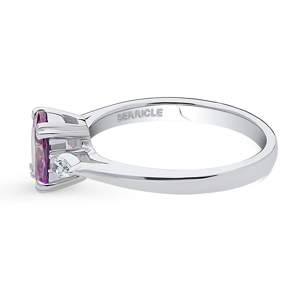 3-Stone Purple Oval CZ Ring in Sterling Silver