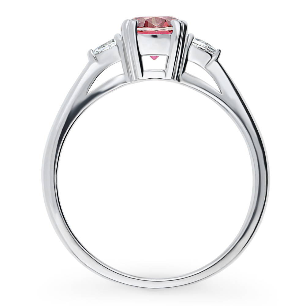 Alternate view of 3-Stone Red Round CZ Ring in Sterling Silver, 8 of 9