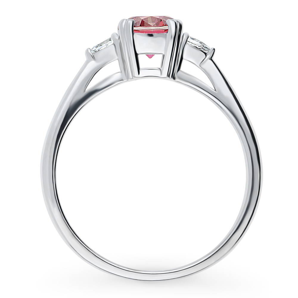 Alternate view of 3-Stone 0.8ct Red CZ Ring in Sterling Silver, 8 of 9