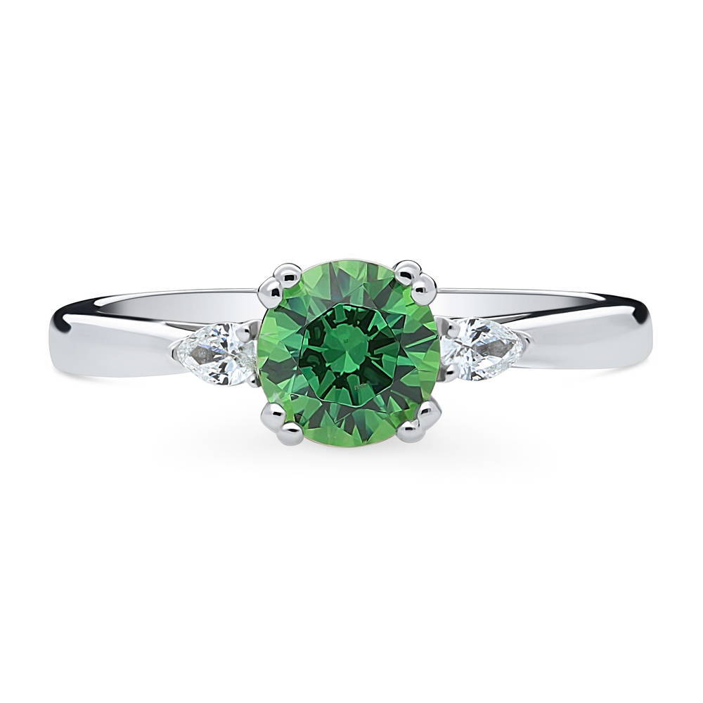 3-Stone Green Round CZ Ring in Sterling Silver, 1 of 9