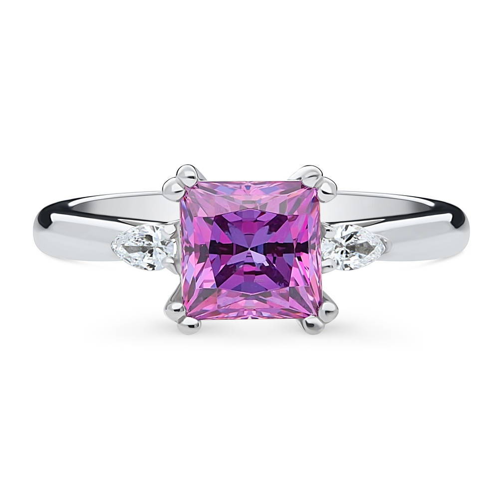 3-Stone Purple Princess CZ Ring in Sterling Silver, 1 of 9