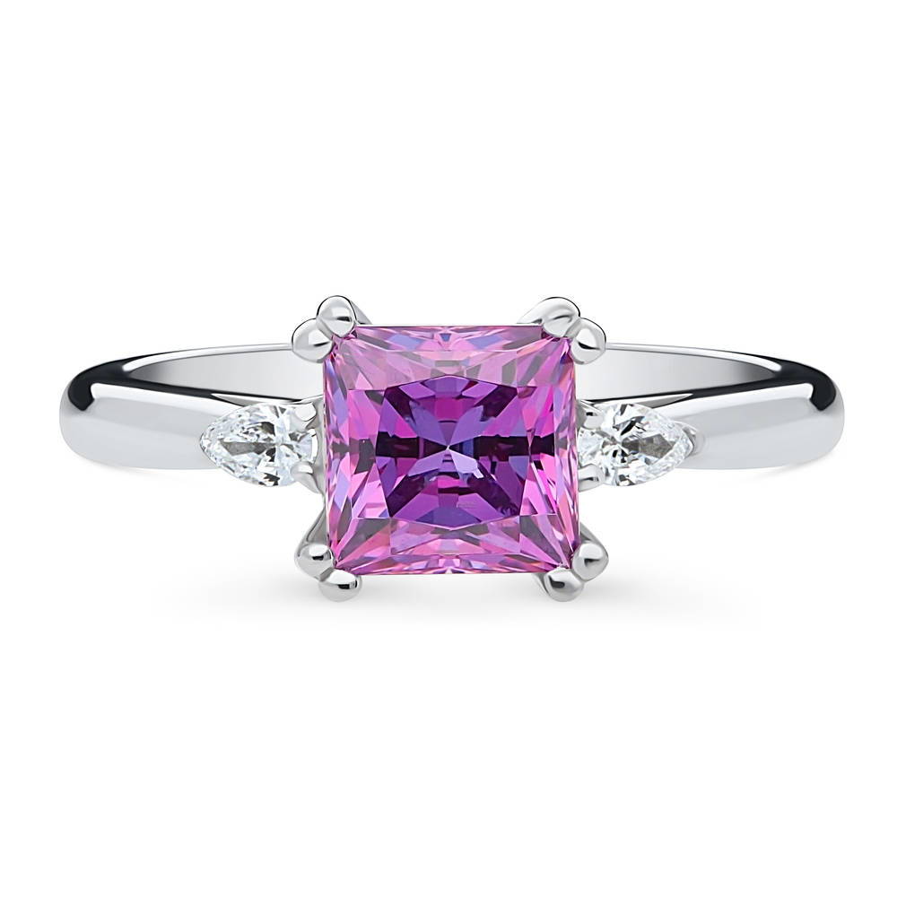 3-Stone 1.2ct Purple Princess CZ Ring in Sterling Silver, 1 of 9