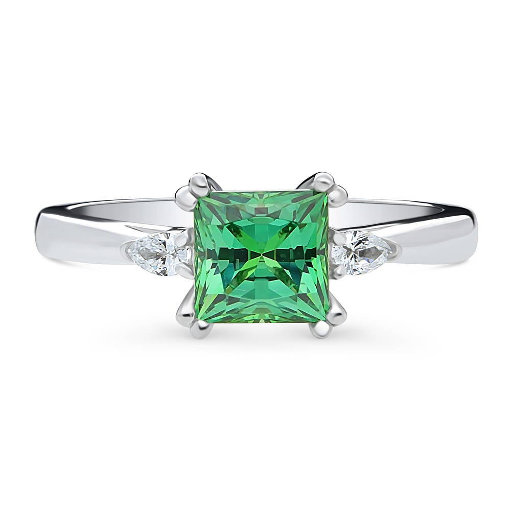3-Stone 1.2ct Green Princess CZ Ring in Sterling Silver, 1 of 9